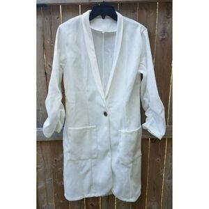 Large White Women's Pea Coat Lightweight Ruched Long Sleeves